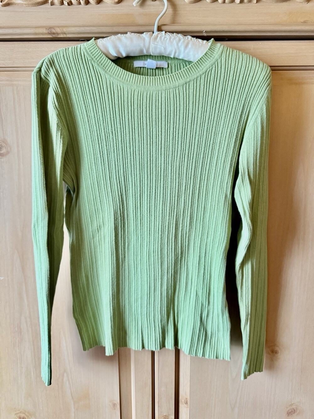 VTG Merona Sweater Women Medium Lime Green Ribbed Round Neck Crew Y2K WORN In!